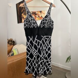 Vintage Scala Black & White Beaded Dress